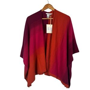 NWT Stitch & Needle 100% Cashmere Shawl Poncho Cape Women's Lipstick Combo Color